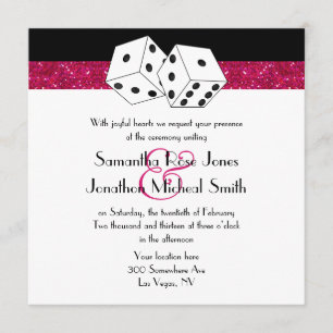 Las Vegas Wedding Dice Theme Hot Pink Faux Glitter Invitation