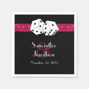 Las Vegas Wedding Dice Theme Hot Pink Faux Glitter Napkin