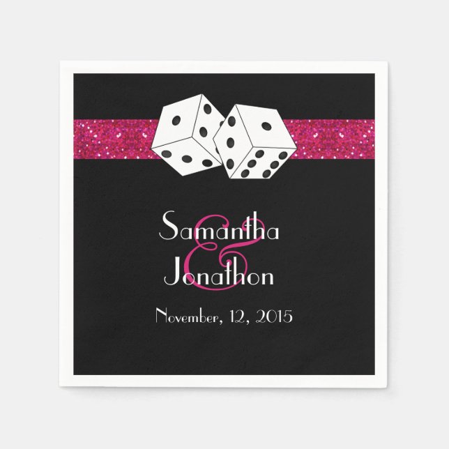 Las Vegas Wedding Dice Theme Hot Pink Faux Glitter Napkin (Front)