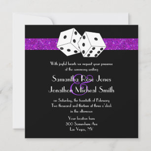 Las Vegas Wedding Dice Theme Purple Faux Glitter Invitation