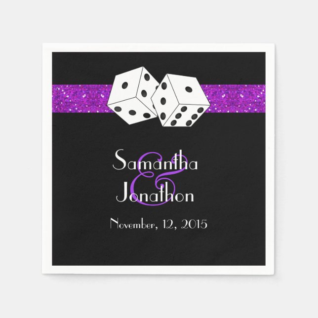 Las Vegas Wedding Dice Theme Purple Faux Glitter Napkin (Front)