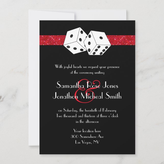 Las Vegas Wedding Dice Theme Ruby Red Faux Glitter Invitation (Front)
