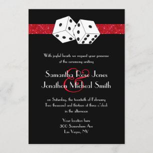 Las Vegas Wedding Dice Theme Ruby Red Faux Glitter Invitation