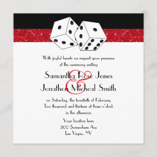 Las Vegas Wedding Dice Theme Ruby Red Faux Glitter Invitation
