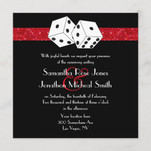 Las Vegas Wedding Dice Theme Ruby Red Faux Glitter Invitation