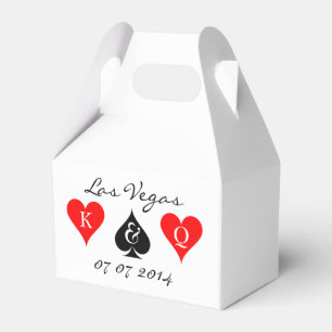 Las Vegas wedding favour box with monogram suits