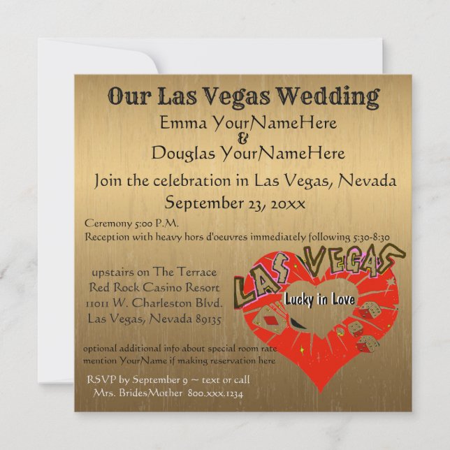 Las Vegas Wedding Gold Invitation (Front)