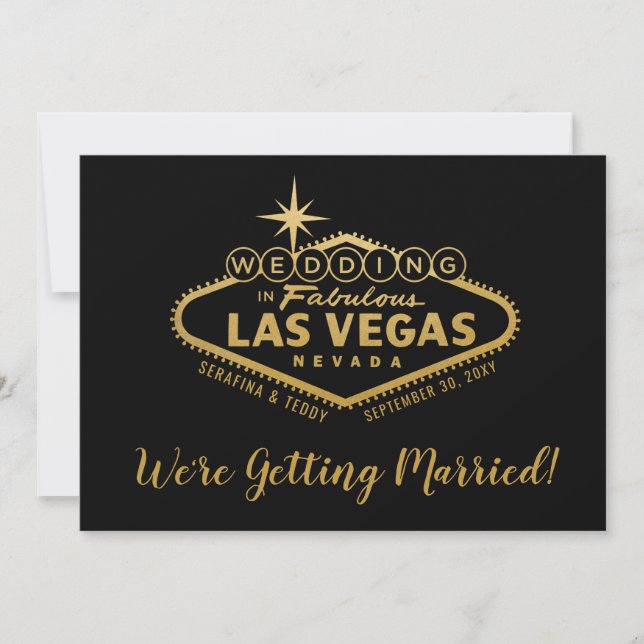 Las Vegas Wedding Invitation 2 Sides Black Gold (Front)