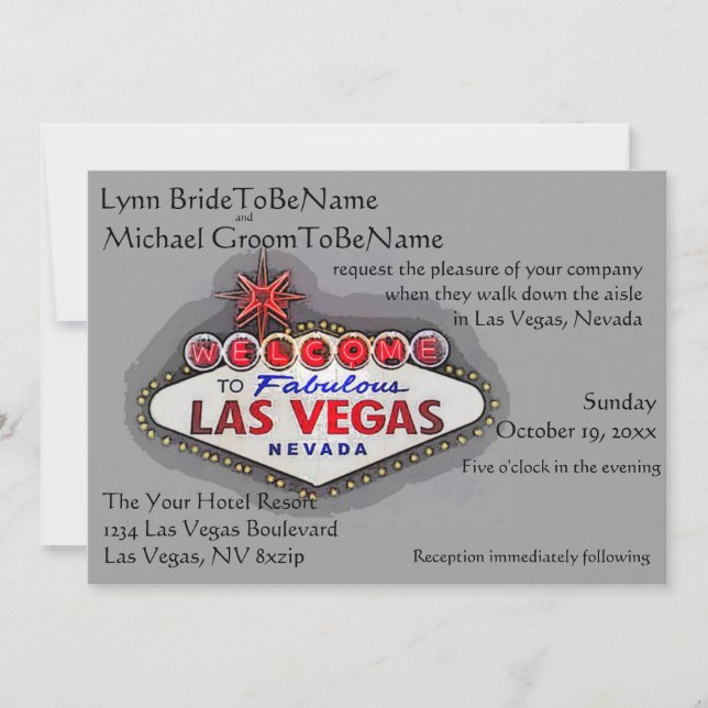 Las Vegas Wedding Invite Silver Grey (Front)