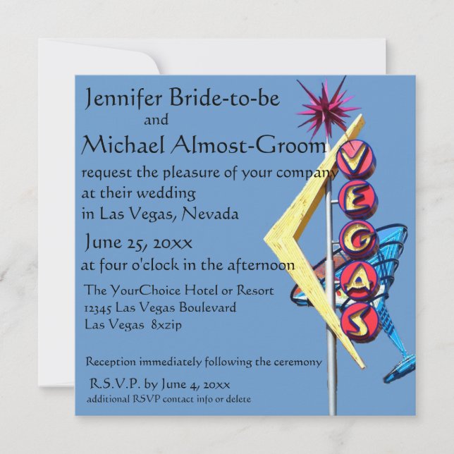 Las Vegas Wedding Invite Vintage Neon Sign (Front)