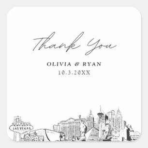 Las Vegas Wedding Landmarks Favour Thank You Square Sticker
