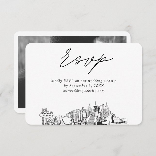 Las Vegas Wedding Minimalist Sketch RSVP Enclosure Card (Front/Back)