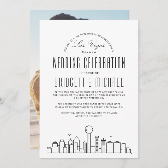 Las Vegas Wedding | Modern Deco Skyline  Invitation (Front/Back)