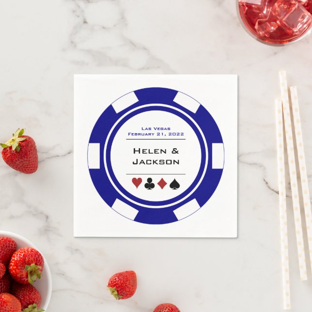 Las Vegas Wedding Navy Blue White Poker Chip Napkin (Insitu)