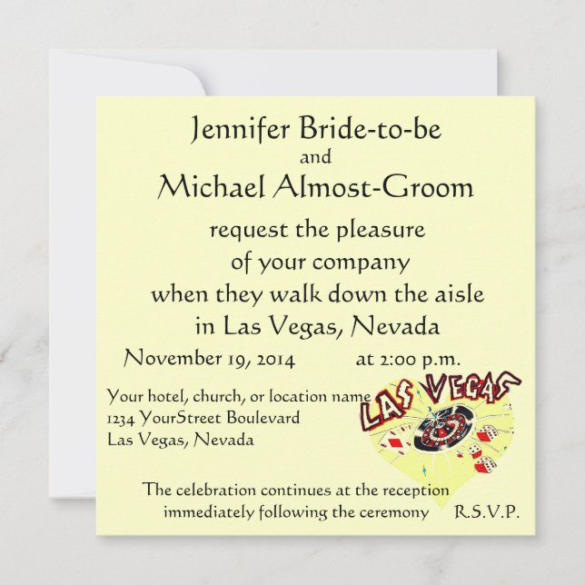 Las Vegas Wedding Pastel Yellow Heart Invitation (Front)