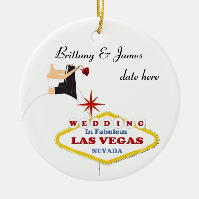 Las Vegas Wedding Personalised Ceramic Ornament (Front)