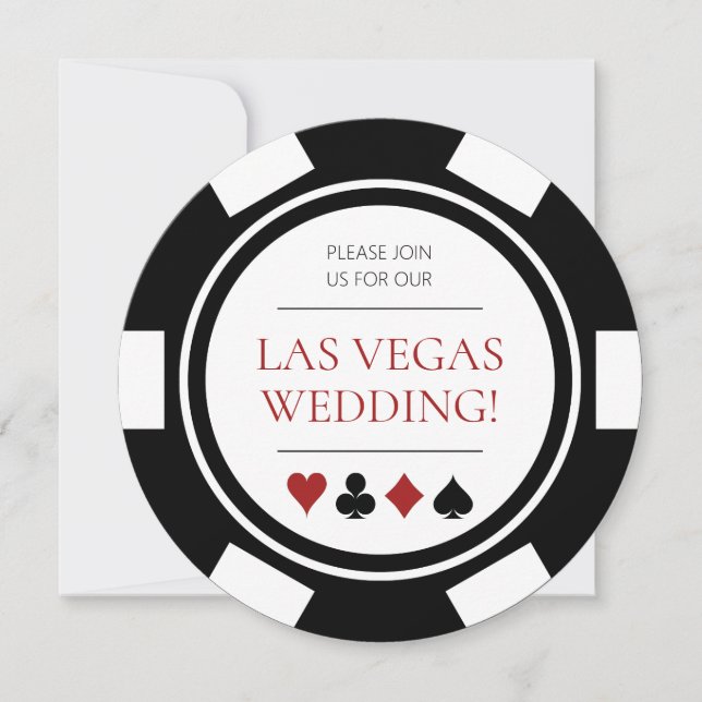 Las Vegas Wedding Poker Chip Black White Invitation (Front)