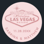 Las Vegas Wedding Rose Gold Pink Bridal Shower Classic Round Sticker<br><div class="desc">Favour sticker or envelope seal with the "Welcome to Fabulous Las Vegas" Sign in faux rose gold pink foil perfect for a bridal shower for a wedding that will be in Vegas. Click CUSTOMIZE FURTHER to change the background colour,  font,  and text colour.</div>