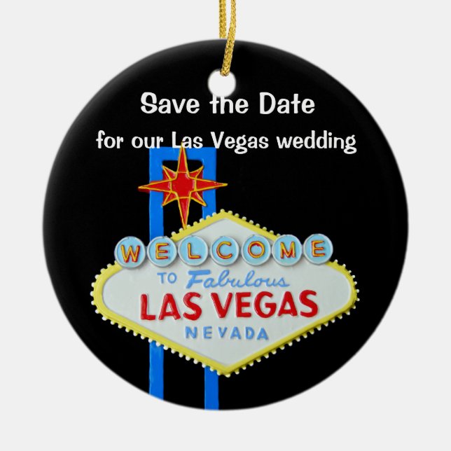 Las Vegas Wedding Save the Date Ceramic Tree Decoration (Front)