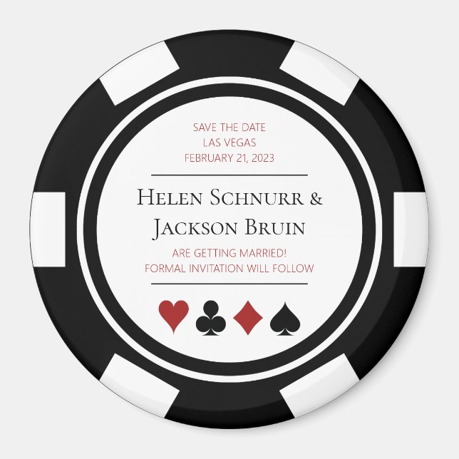 Las Vegas Wedding Save The Date Poker Chip Black Magnet (Front)