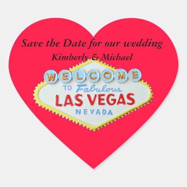 Las Vegas Wedding Save the Date Red Heart Sticker (Front)