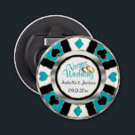 Las Vegas Wedding - Silver, White & Turquoise Bottle Opener<br><div class="desc">Bottle Opener. Personalise Las Vegas Style Wedding - Silver, Turquoise and White ready for you to personalise. 📌If you need further customisation, please click the "Click to Customise further" or "Customise or Edit Design"button and use our design tool to resize, rotate, change text colour, add text and so much more.⭐This...</div>