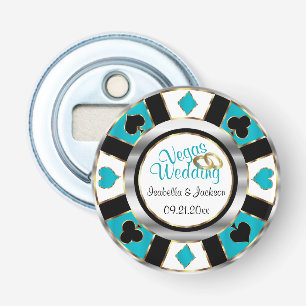 Las Vegas Wedding - Silver, White & Turquoise Bottle Opener