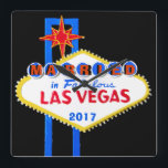Las Vegas Wedding Souvenir Square Wall Clock<br><div class="desc">The famous welcome to fabulous Las Vegas sign is personalised as a wedding celebration souvenir  wall clock for any couple getting married or having their honeymoon in Las Vegas,  Nevada.</div>