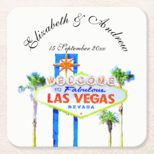 Las Vegas Wedding Square Paper Coaster