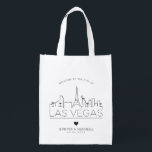 Las Vegas Wedding | Stylised Skyline Reusable Grocery Bag<br><div class="desc">A unique wedding bag for a wedding taking place in the beautiful city of Las Vegas.  This bag features a stylised illustration of the city's unique skyline with its name underneath.  This is followed by your wedding day information in a matching open lined style.</div>