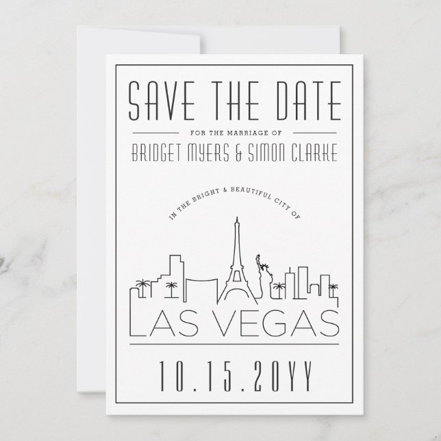 Las Vegas Wedding | Stylised Skyline Save the Date Invitation (Front)