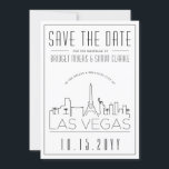 Las Vegas Wedding | Stylised Skyline Save the Date Invitation<br><div class="desc">A unique wedding save-the-date invitation for a marriage taking place in the bright and beautiful city of Las Vegas. This invitation features a stylised illustration of the city's unique skyline with its name underneath. This is followed by your wedding day information in a matching open-lined style. On the reverse side...</div>