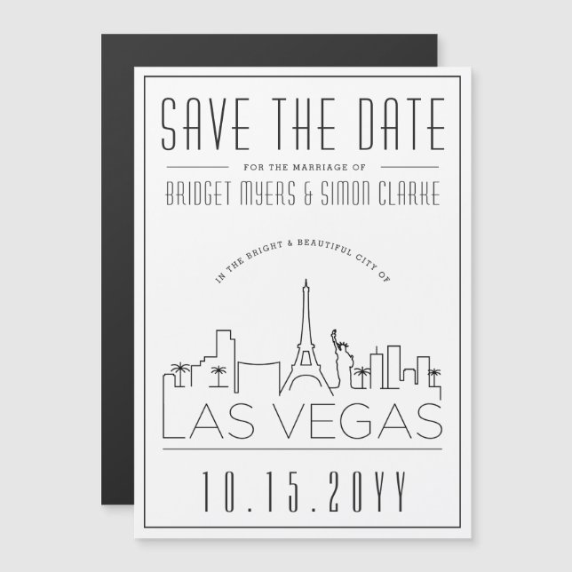 Las Vegas Wedding | Stylised Skyline Save the Date Magnetic Invitation (Front/Back)