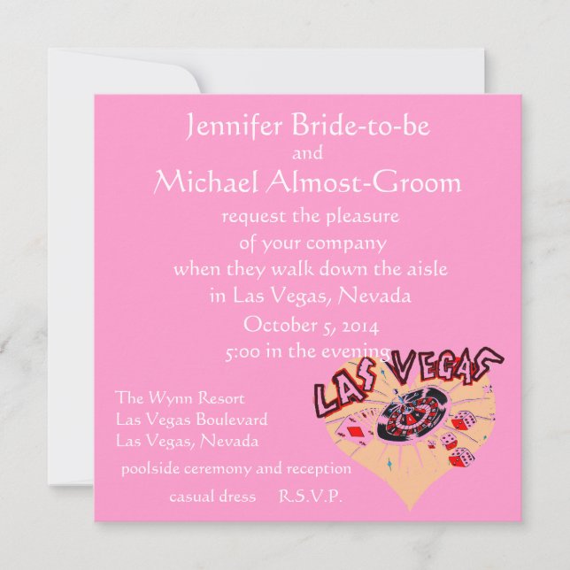 Las Vegas Weddings Pink Heart Invitation (Front)