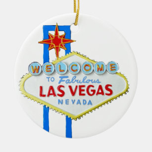 Las Vegas Sign Hotels Holiday Christmas Hanging Tree Round Ornament High Roller