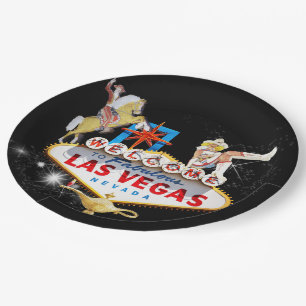 Las Vegas Welcome Sign On Starry Background Paper Plate
