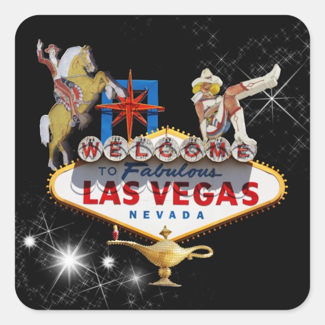 Las Vegas Welcome Sign On Starry Background Square Sticker (Front)