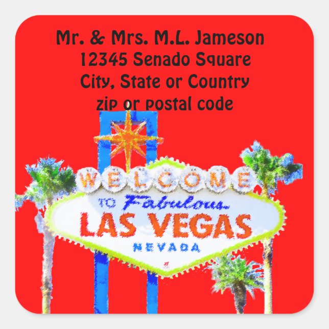 las Vegas Welcome Sign Red Address Label (Front)