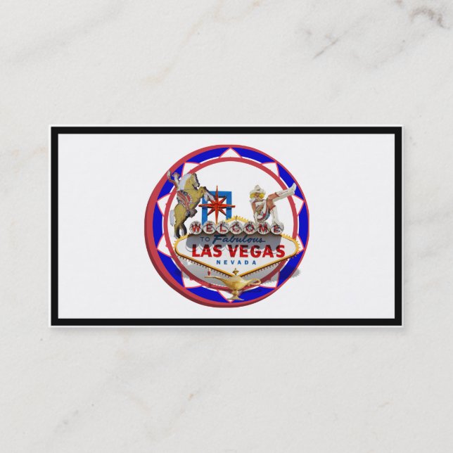 Las Vegas Welcome Sign Red & Blue Poker Chip Business Card (Front)