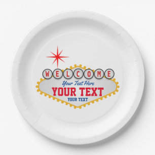Las Vegas Welcome Sign Your Text Paper Plates
