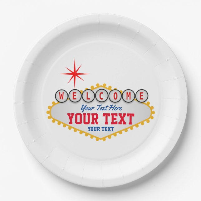Las Vegas Welcome Sign Your Text Paper Plates (Front)