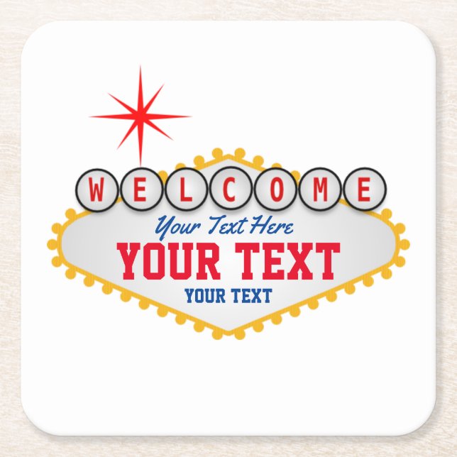 Las Vegas Welcome Sign Your Text  Square Paper Coaster (Front)