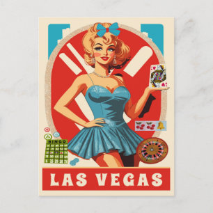 Las Vegas, Woman with Cards, Travel Postcard