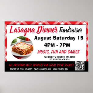 Lasagna Dinner red Fundraiser Banner  Poster