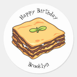 Lasagne cartoon illustration classic round sticker