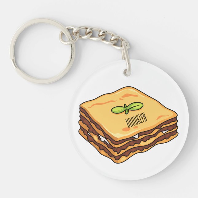 Lasagne cartoon illustration key ring (Front)