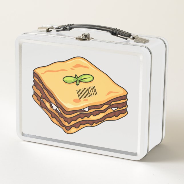 Lasagne cartoon illustration  metal lunch box (Front)