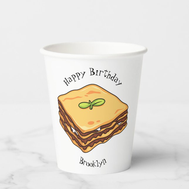 Lasagne cartoon illustration  paper cups (Front)