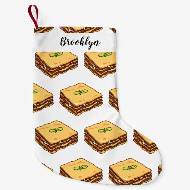 Lasagne cartoon illustration small christmas stocking (Front)