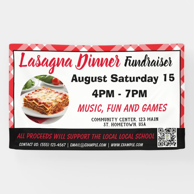 Lasagne Dinner red Fundraiser Banner  (Horizontal)